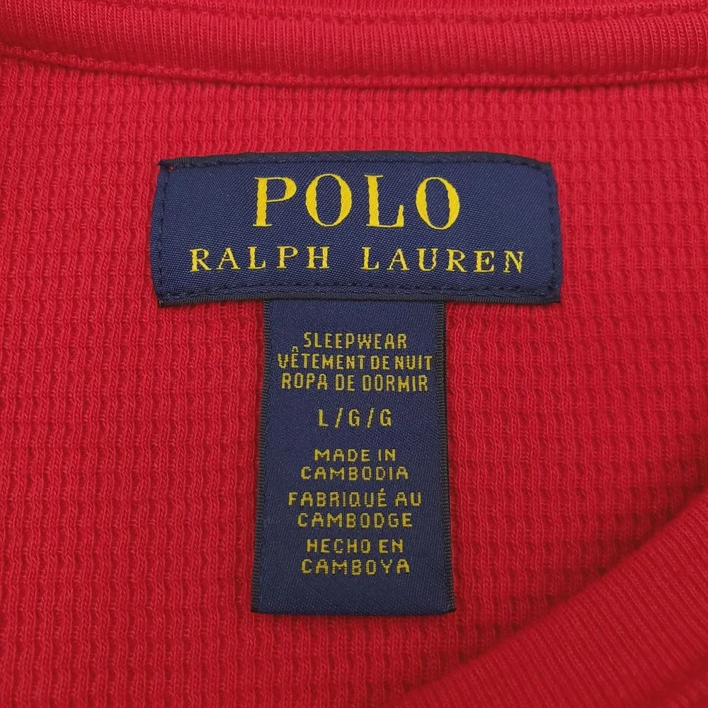 Polo Ralph Lauren Pajama Top Mens Large Red Thermal Waffle Knit Polo Bear Sleep